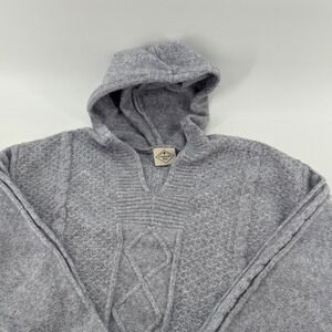 St Johns Bay Chunky Cottage Core Grey Cable Knit Hooded Pullover Sweater Sz M